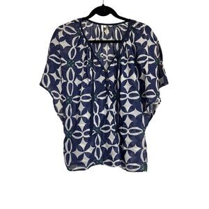 Michael Stars Top Womens Small Blue Geometric Print Cotton Blouse Casual Chic